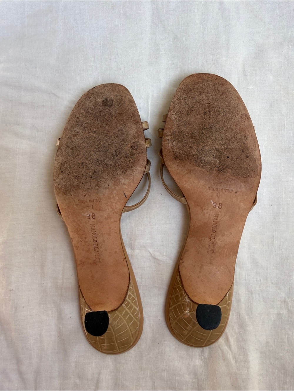 Manolo Blahnik Vintage Beige Strappy Kitten Heel Mules - Picture 3 of 5